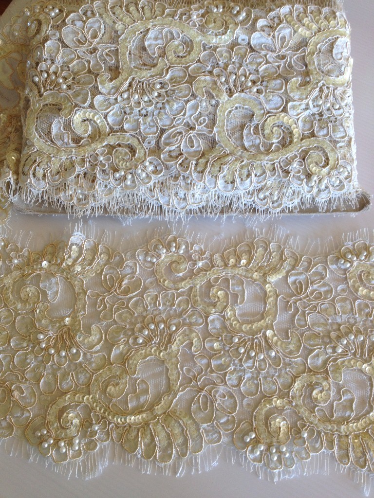 Hand-dyed Sequined Lace TDF Antique Cream